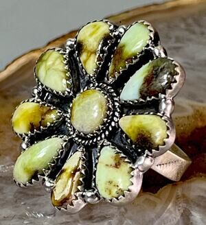 Palomino Turquoise Statement Southwestern Sterling Silver Cluster Ring Adjust Sz
